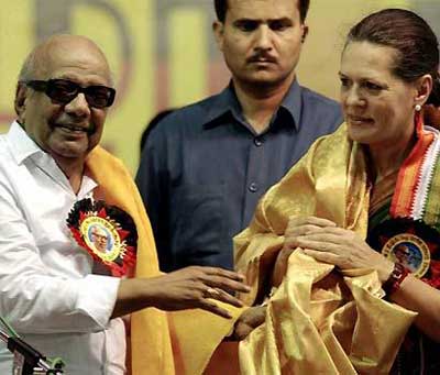 Karunanidhi and Sonia