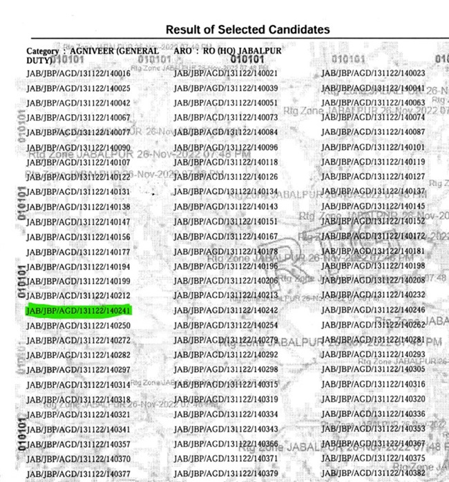 army selected candidates
