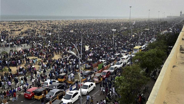 protest in marina beach