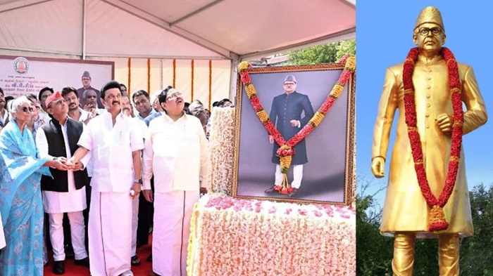 mk stalin and akilesh yadav at vp singh statue inaguration