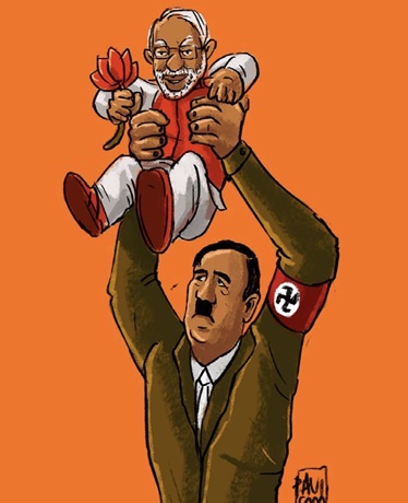 modi at hitler hand