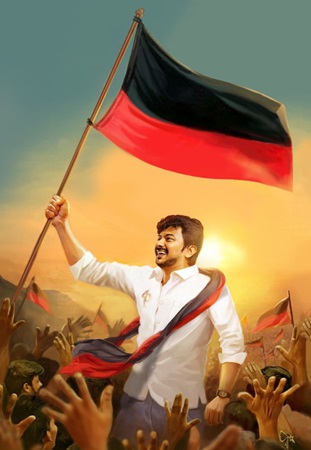 udhayanithi stalin with dmk flag