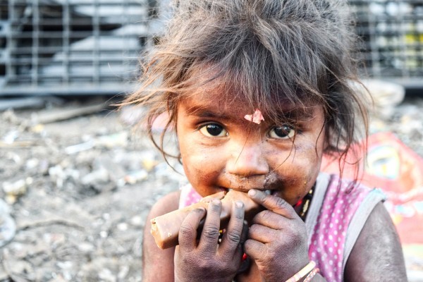 poor girl eating