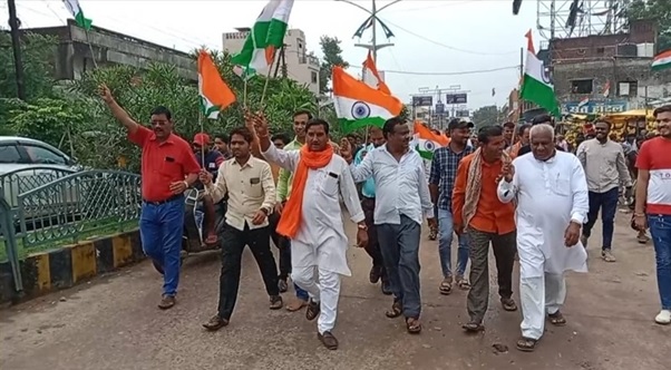 rss cadres holding national flag